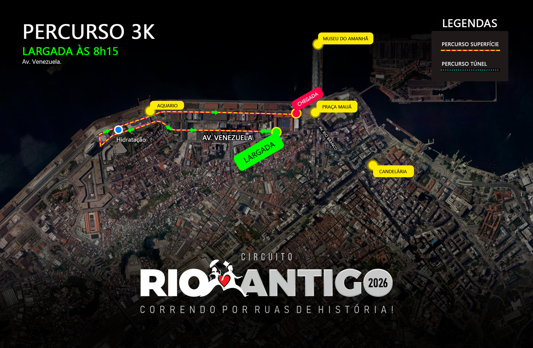 Mapa do percurso da caminhada de 3K da Etapa Porto Maravilha