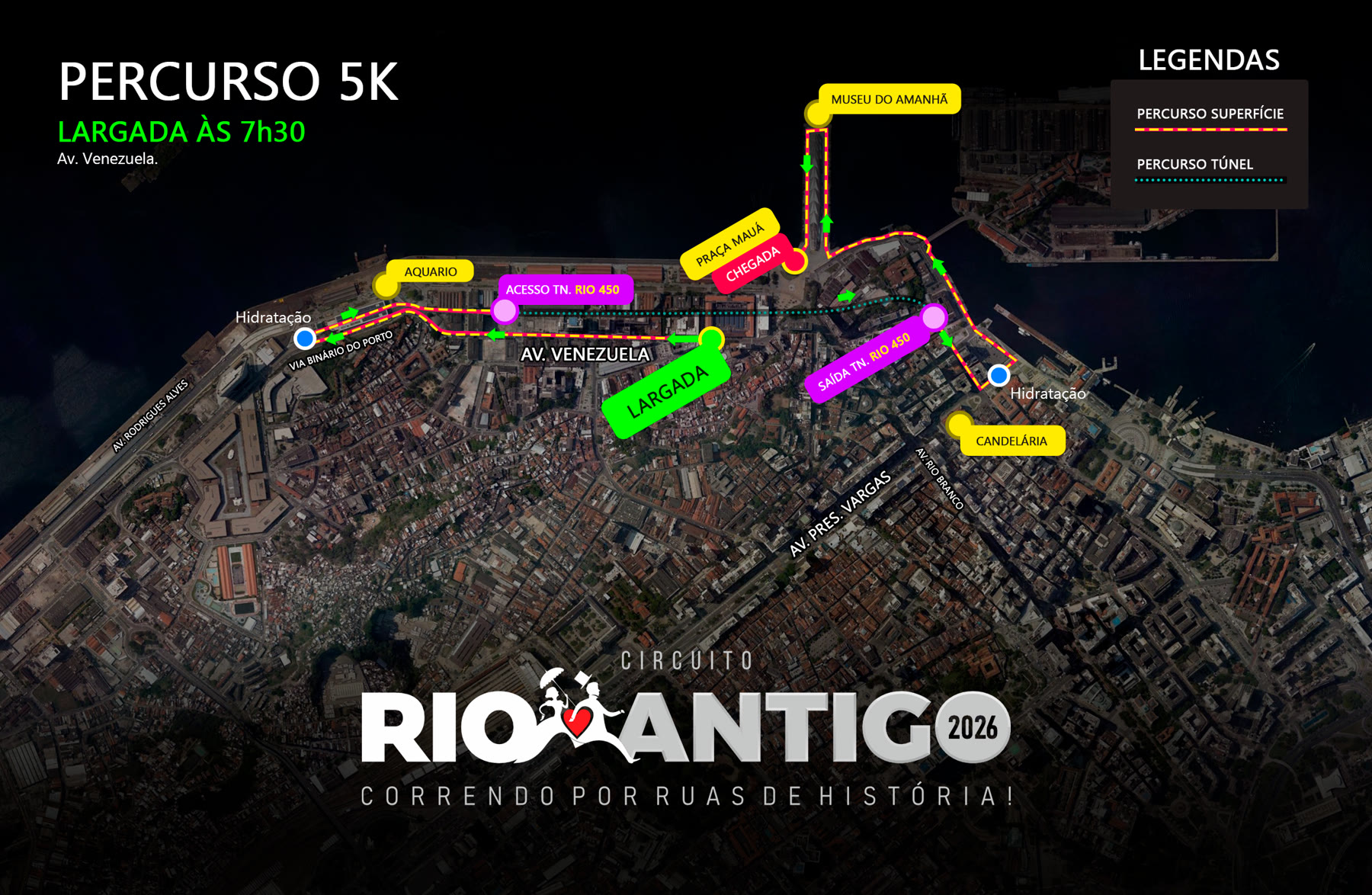 Mapa do percurso de 5K da Etapa Porto Maravilha